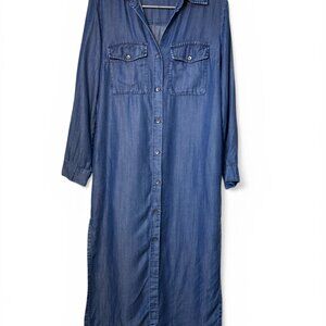 Rachel Zoe Chambray Denim Maxi Shirt Dress Small Summer Pockets Cottagecore